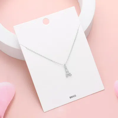 Fashnzfab Rhinestone Embellished Brass Metal Eiffel Tower Pendant Necklace In Metallic