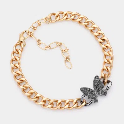 Fashnzfab Rhinestone Embellished Butterfly Accented Bracelet Hematite In Blue