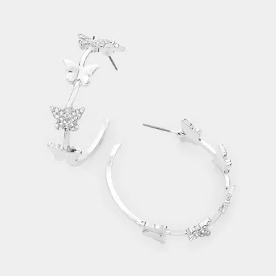 Fashnzfab Rhinestone Embellished Butterfly Accented Half Hoop Earrings In Multi