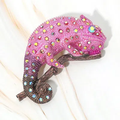 Fashnzfab Rhinestone Embellished Chameleon Statement Pin Brooch In Multi