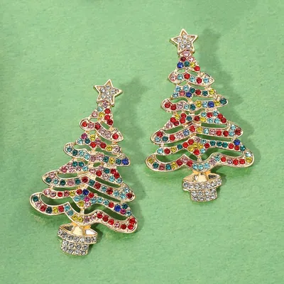 Fashnzfab Rhinestone Embellished Christmas Tree Earrings In Blue
