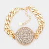 Fashnzfab Rhinestone Embellished Circle Pendant Metal Link Bracelet Gold In Gold