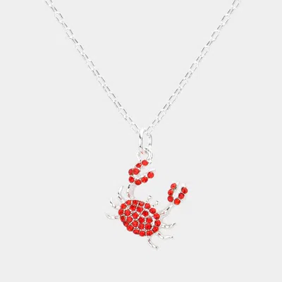 Fashnzfab Rhinestone Embellished Crab Pendant Necklace In Metallic