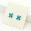 Fashnzfab Rhinestone Embellished Crisscross Stud Earrings - Blue Zircon In Blue
