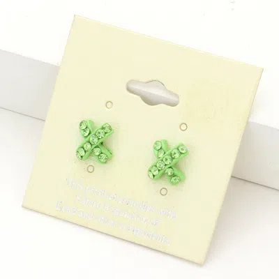 Fashnzfab Rhinestone Embellished Crisscross Stud Earrings - Peridot In Green