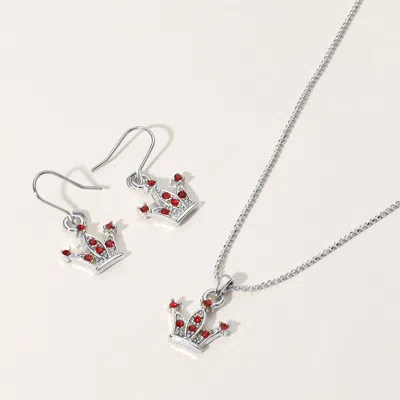 Fashnzfab Rhinestone Embellished Crown Pendant Necklace In Red