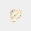 Fashnzfab Rhinestone Embellished Curved Open Oval Ring In Gold