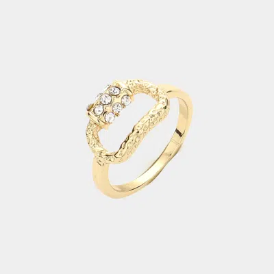 Fashnzfab Rhinestone Embellished Curved Open Oval Ring In Gold