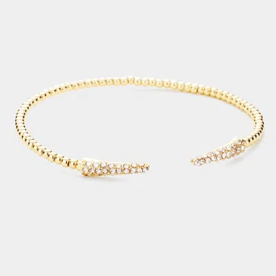 Fashnzfab Rhinestone Embellished Detail Metal Ball Cuff Bracelet Gold