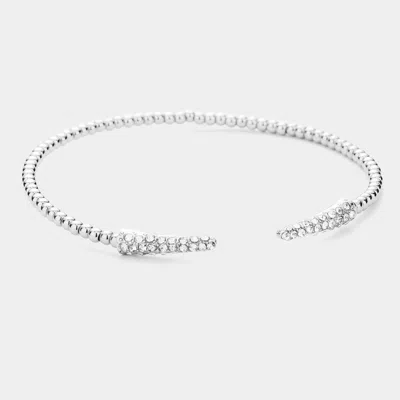 Fashnzfab Rhinestone Embellished Detail Metal Ball Cuff Bracelet Rhodium In Multi