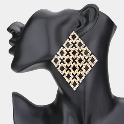 Fashnzfab Rhinestone Embellished Diamond Shaped Metal Hoop Earrings In Gold