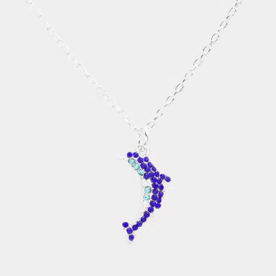 Fashnzfab Rhinestone Embellished Dolphin Pendant Necklace In Multi