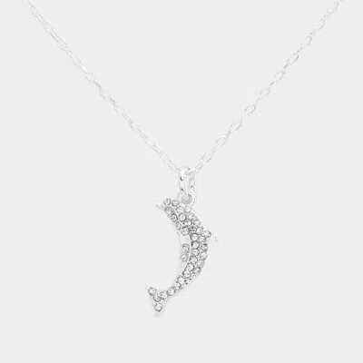 Fashnzfab Rhinestone Embellished Dolphin Pendant Necklace In Silver