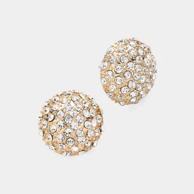 Fashnzfab Rhinestone Embellished Dome Stud Earrings - Clear, Gold In Multi