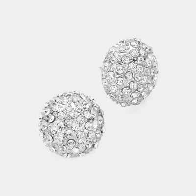 Fashnzfab Rhinestone Embellished Dome Stud Earrings - Clear, Rhodium In Metallic