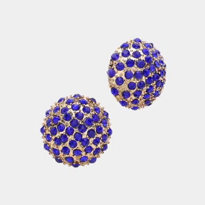 Fashnzfab Rhinestone Embellished Dome Stud Earrings - Gold, Sapphire In Blue