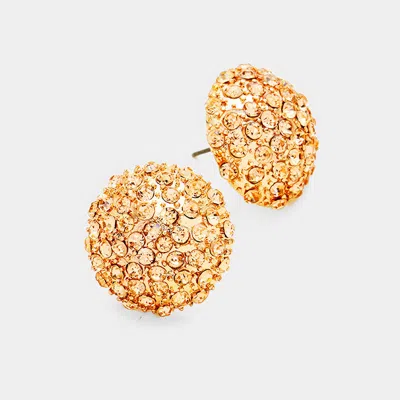 Fashnzfab Rhinestone Embellished Dome Stud Earrings - Rose Gold, Peach