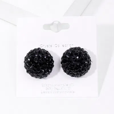 Fashnzfab Rhinestone Embellished Dome Stud Evening Earrings - Jet Black