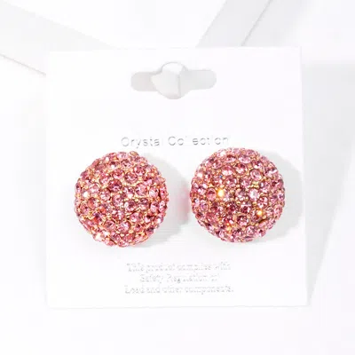 Fashnzfab Rhinestone Embellished Dome Stud Evening Earrings - Lt Rose In Pink