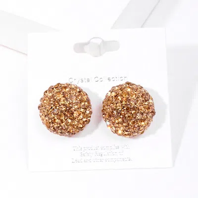 Fashnzfab Rhinestone Embellished Dome Stud Evening Earrings - Lt Col Topaz In Gold