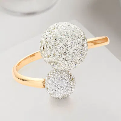 Fashnzfab Rhinestone Embellished Double Ball Hinged Evening Bracelet Gold