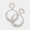 Fashnzfab Rhinestone Embellished Double Open Circle Dangle Evening Earrings - Ab, Silver In Multi