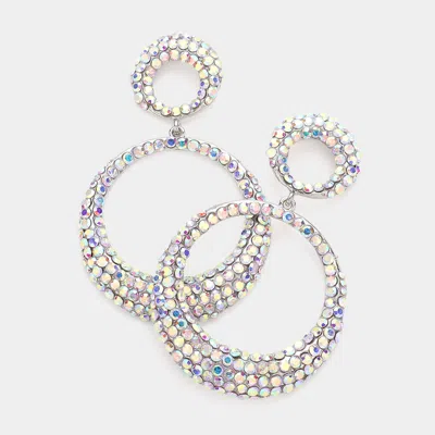 Fashnzfab Rhinestone Embellished Double Open Circle Dangle Evening Earrings - Ab, Silver In Multi