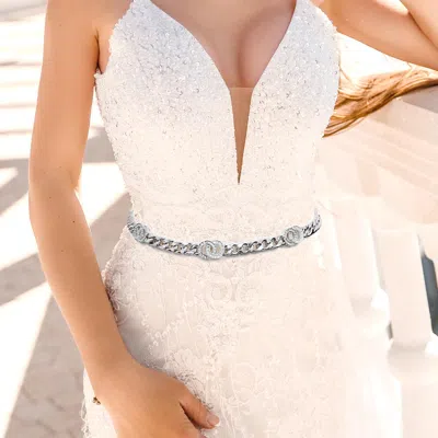 Fashnzfab Rhinestone Embellished Double Open Circle Link Belt In Grey