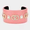 Fashnzfab Rhinestone Embellished Double Open Circle Link Cuff Bracelet Clear, Gold, Pink In Multi