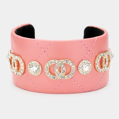 Fashnzfab Rhinestone Embellished Double Open Circle Link Cuff Bracelet Clear, Gold, Pink In Multi