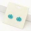 Fashnzfab Rhinestone Embellished Double Open Circle Link Stud Earrings - Blue Zircon, Teal In Blue