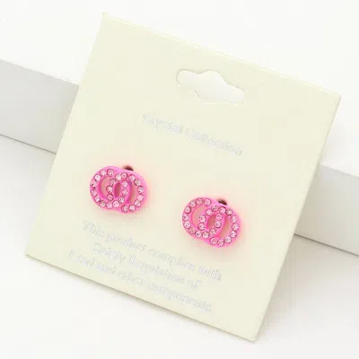 Fashnzfab Rhinestone Embellished Double Open Circle Link Stud Earrings - Lt Rose In Pink