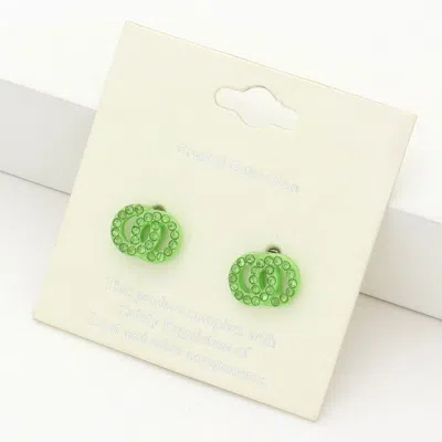 Fashnzfab Rhinestone Embellished Double Open Circle Link Stud Earrings - Peridot In Green