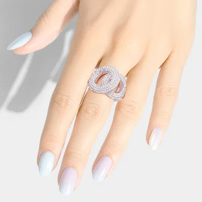 Fashnzfab Rhinestone Embellished Double Open Circle Stretch Ring In Silver