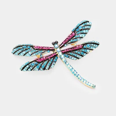 Fashnzfab Rhinestone Embellished Dragonfly Pin Brooch In Blue