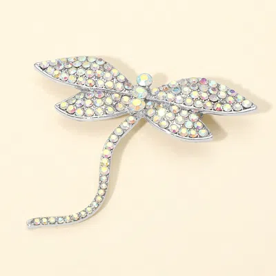 Fashnzfab Rhinestone Embellished Dragonfly Pin Brooch In Gray