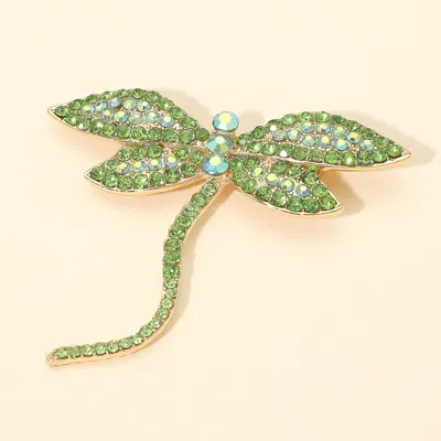 Fashnzfab Rhinestone Embellished Dragonfly Pin Brooch In Green