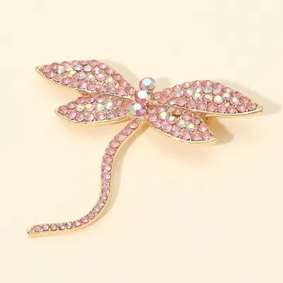 Fashnzfab Rhinestone Embellished Dragonfly Pin Brooch In Pink