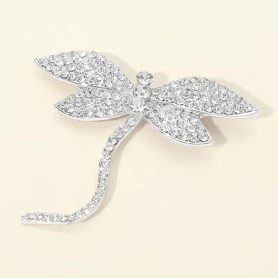 Fashnzfab Rhinestone Embellished Dragonfly Pin Brooch In Silver