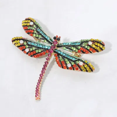 Fashnzfab Rhinestone Embellished Dragonfly Pin Brooch In Silver