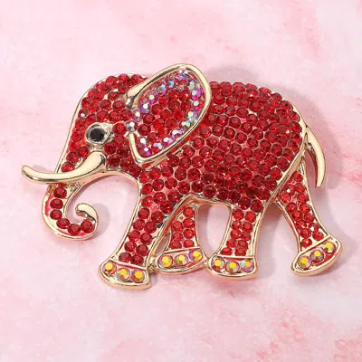 Fashnzfab Rhinestone Embellished Elephant Pin Brooch In Red