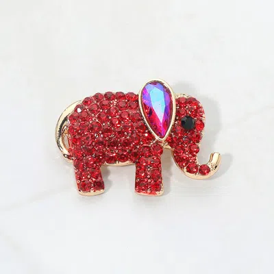 Fashnzfab Rhinestone Embellished Elephant Pin Brooch In Red