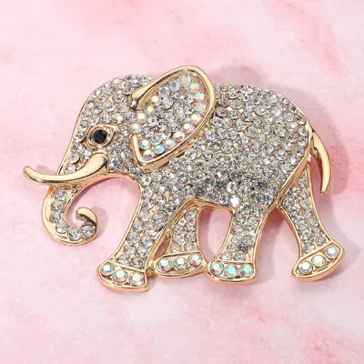 Fashnzfab Rhinestone Embellished Elephant Pin Brooch In Silver