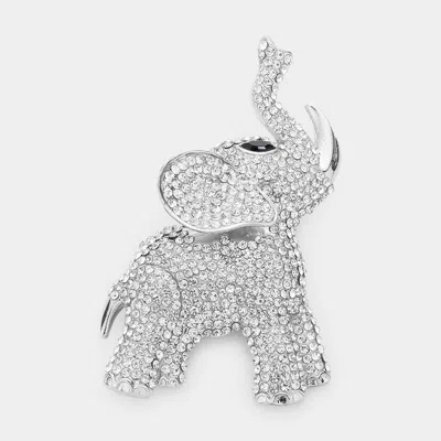Fashnzfab Rhinestone Embellished Elephant Pin Brooch In Metallic