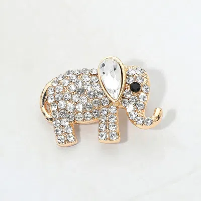 Fashnzfab Rhinestone Embellished Elephant Pin Brooch In Silver