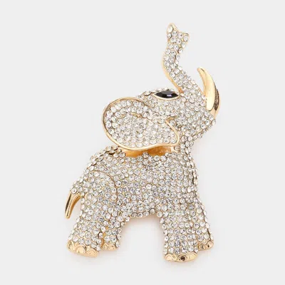 Fashnzfab Rhinestone Embellished Elephant Pin Brooch In Silver