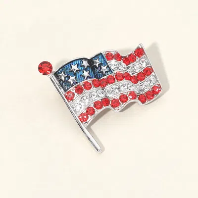 Fashnzfab Rhinestone Embellished Enamel American Usa Flag Pin Brooch In Metallic