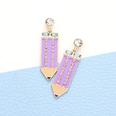 Fashnzfab Rhinestone Embellished Enamel Pencil Dangle Earrings - Lavender In Purple