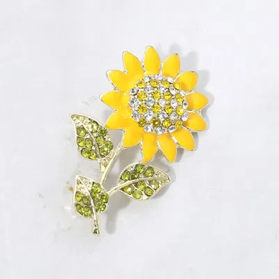 Fashnzfab Rhinestone Embellished Enamel Sunflower Pin Brooch In Yellow