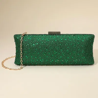 Fashnzfab Rhinestone Embellished Evening Clutch Crossbody Bag In Green